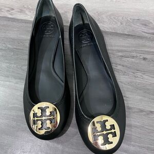 Tory Burch Black Loafers with Gold Emblem